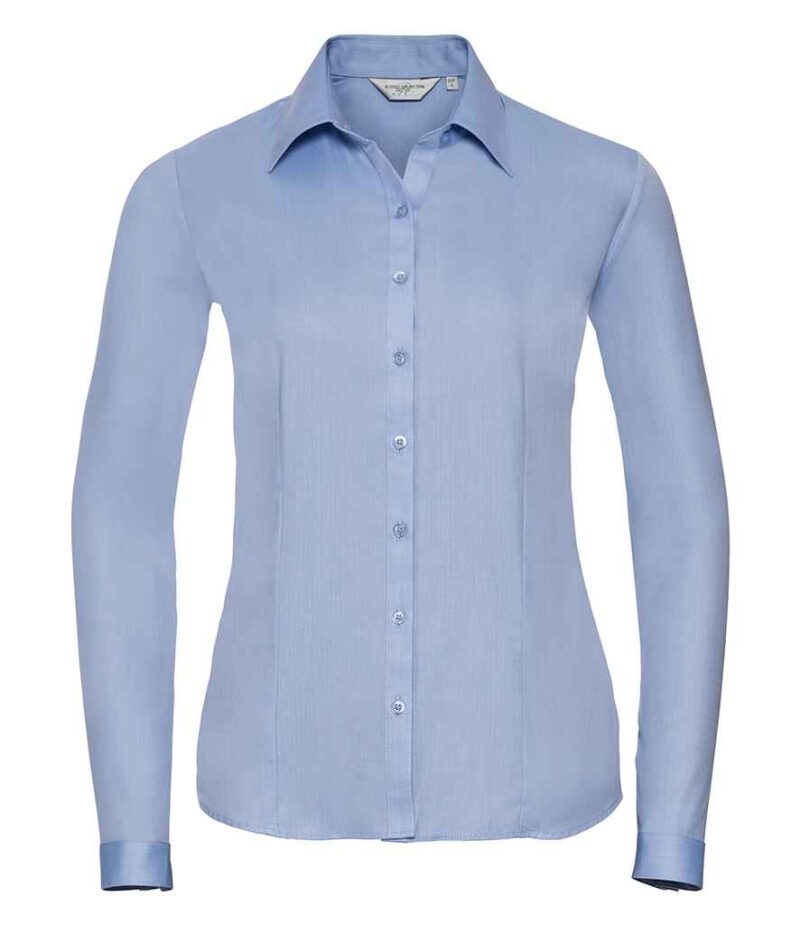 Russell Collection Ladies Long Sleeve Herringbone Shirt - Image 5