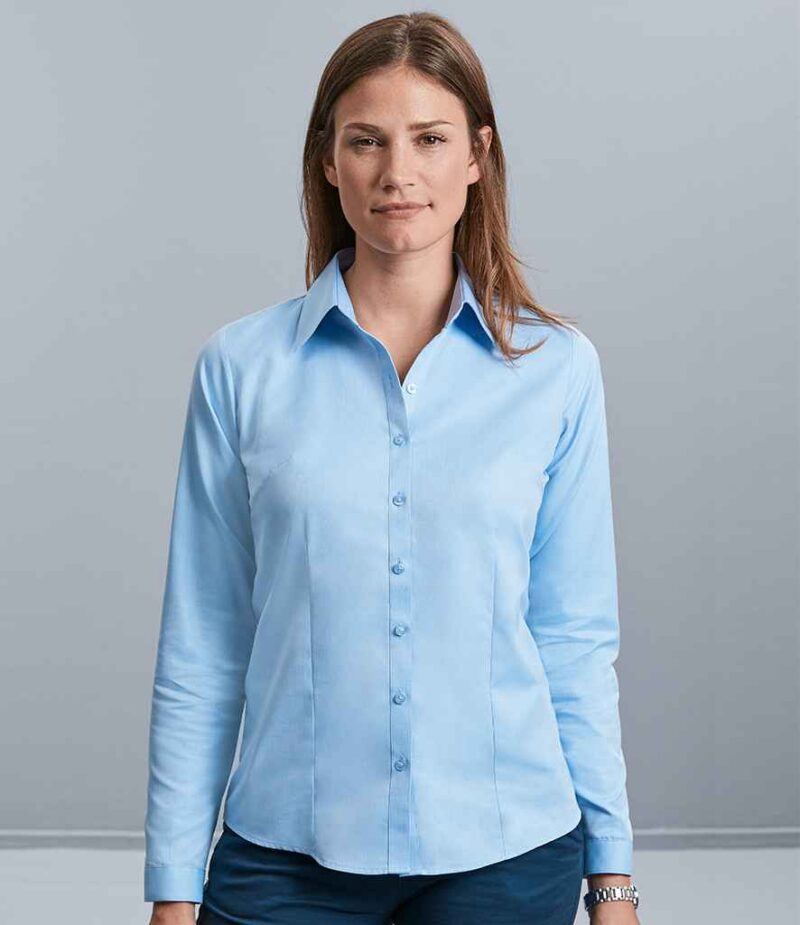 Russell Collection Ladies Long Sleeve Herringbone Shirt - Image 4