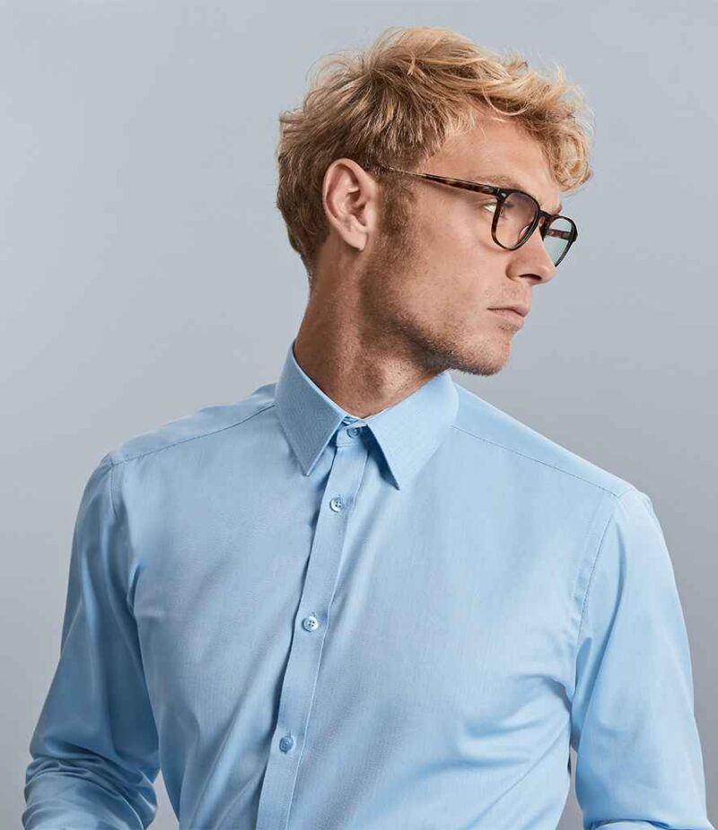 Russell Collection Long Sleeve Herringbone Shirt - Image 5