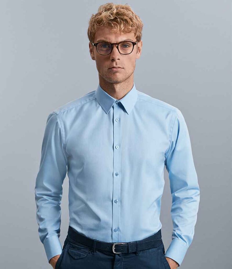 Russell Collection Long Sleeve Herringbone Shirt - Image 4