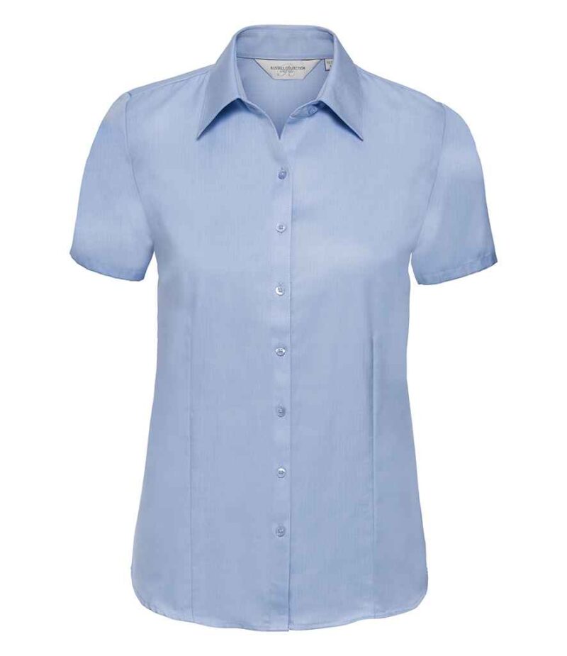 Russell Collection Ladies Short Sleeve Herringbone Shirt - Image 5