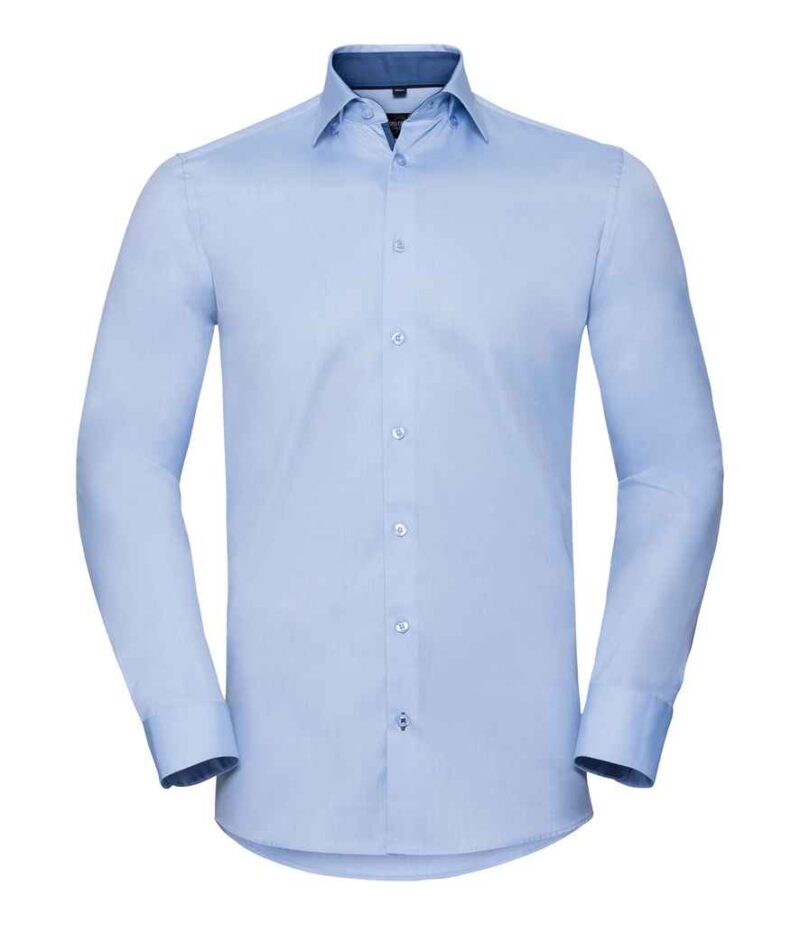 Russell Collection Long Sleeve Contrast Herringbone Shirt - Image 6