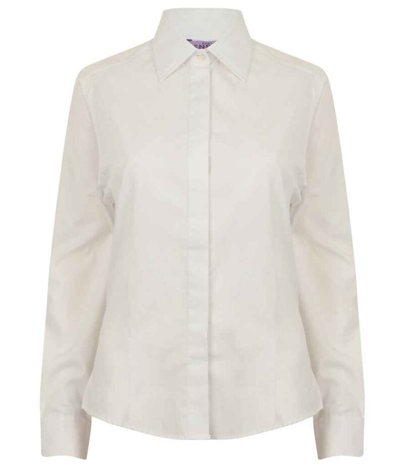 Henbury Ladies Long Sleeve Pinpoint Oxford Shirt - Image 2