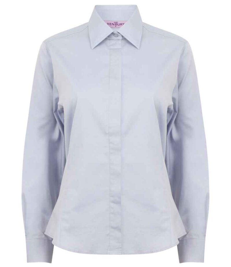 Henbury Ladies Long Sleeve Pinpoint Oxford Shirt - Image 5