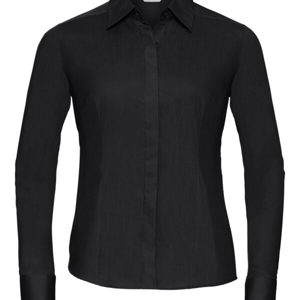 Women's long sleeve polycotton easycare fitted poplin shirt - Image 3